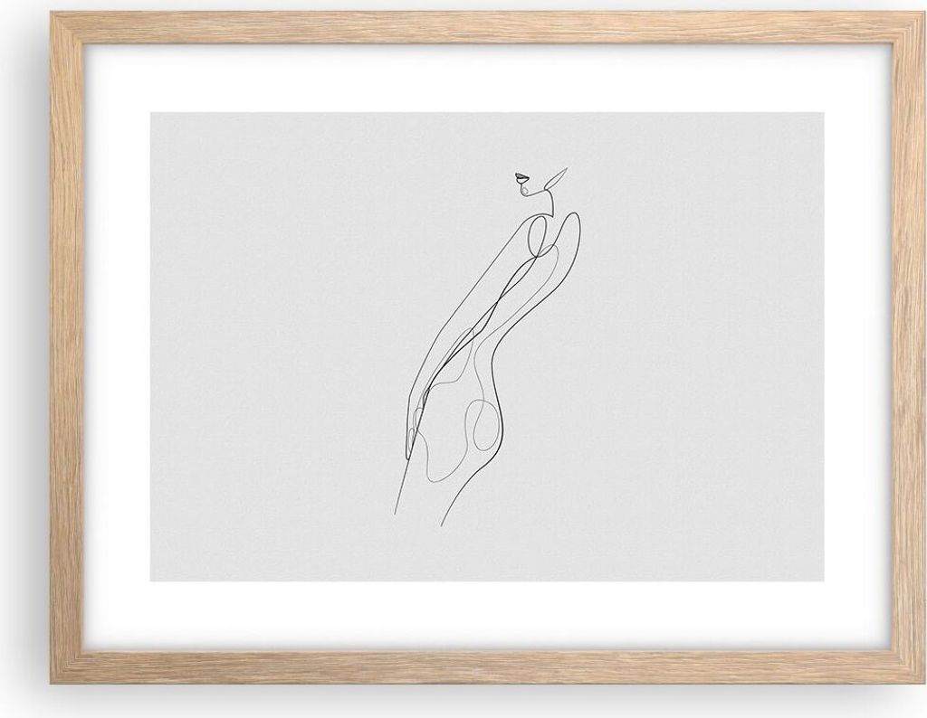 Gerahmtes Poster - Rahmen in heller Eiche - Kontur Frau Minimalismus - 40x30 cm - Wand Bild - Wanddeko - Wandbilder - Wandposter - Bilderrahmen - B...