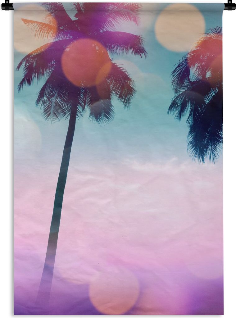 MuchoWow Wandteppich Wandbehang Sommer - Palmen - Himmel - Rosa 60x90 cm Tapisserie Dekoration Wandtuch - Foto-Teppich - Abwaschbar