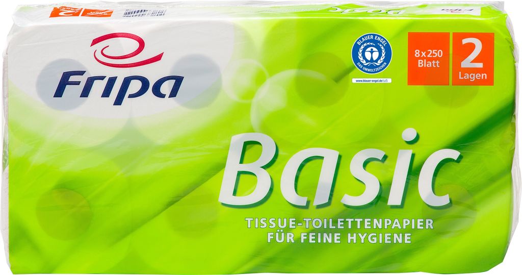 Toilettenpapier, 2-lagiges Tissue 12 cm x 11,5 cm weiss "Basic" 250 Blatt