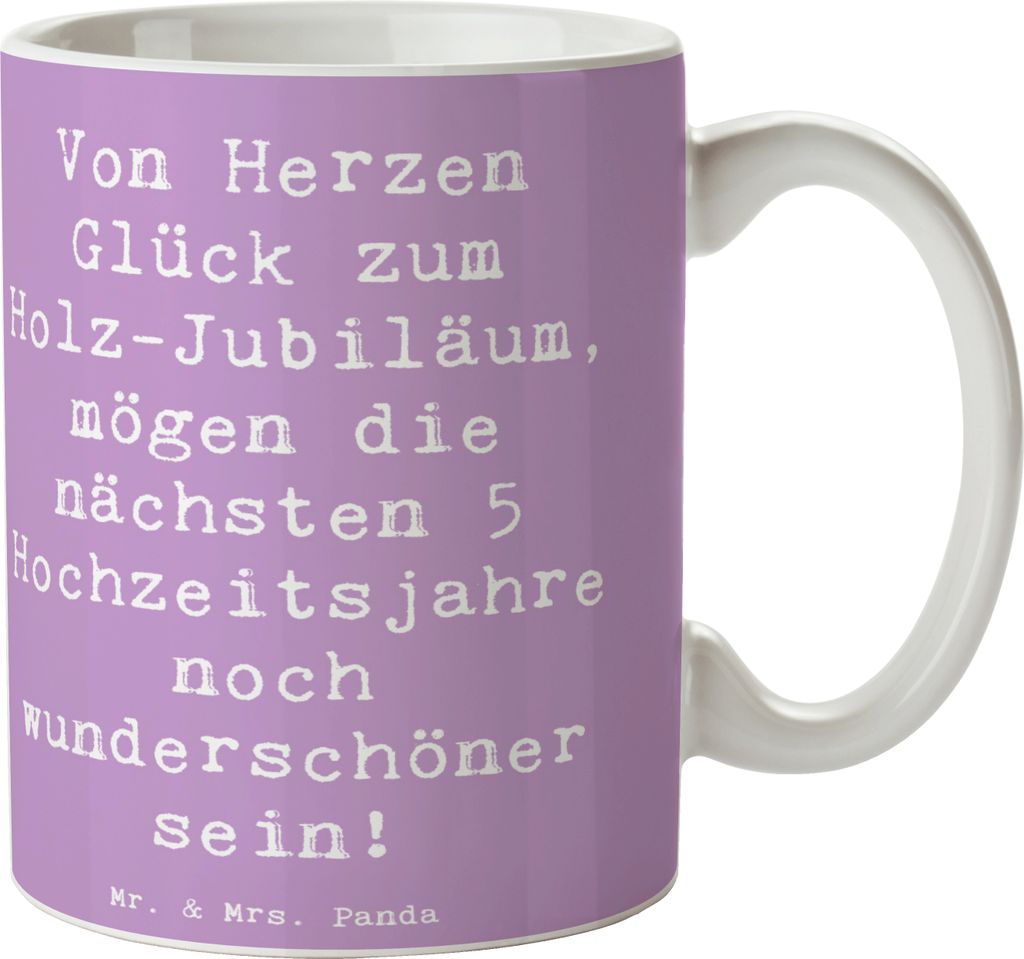 Mr. & Mrs. Panda Tasse Spruch 5. Hochzeitstag Holzhochzeit - Lavendeltraum - Geschenk, personalisiert, Heiraten, Glückwünsche, Kaffeebecher, Heir...