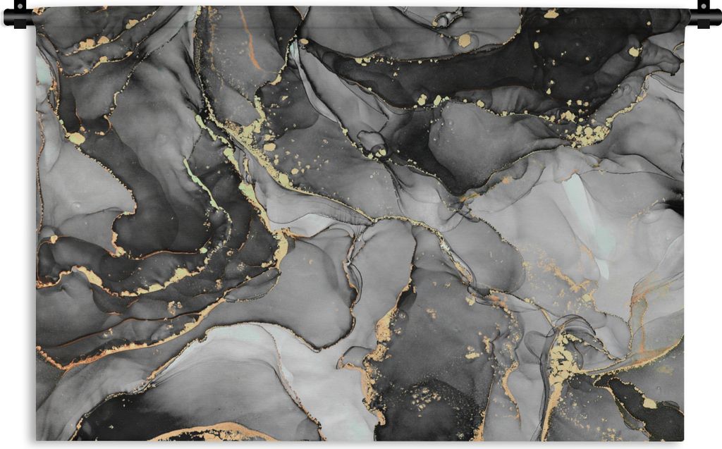 MuchoWow Wandteppich Wandbehang Marmor - Schwarz - Gold - Grau 60x40 cm Tapisserie Dekoration Wandtuch - Wanddekorationen