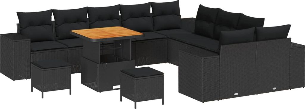 Gartensofa-set mit Kissen 13 pcs Schwarz Poly-Rattan
