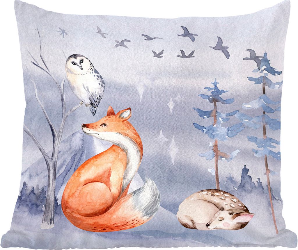 MuchoWow Zierkissen Sofakissen Wohnzimmer Dekokissen 40x40 cm Fuchs - Winter - Gemälde - Foto Kissen - Schlafzimmer Dekoration