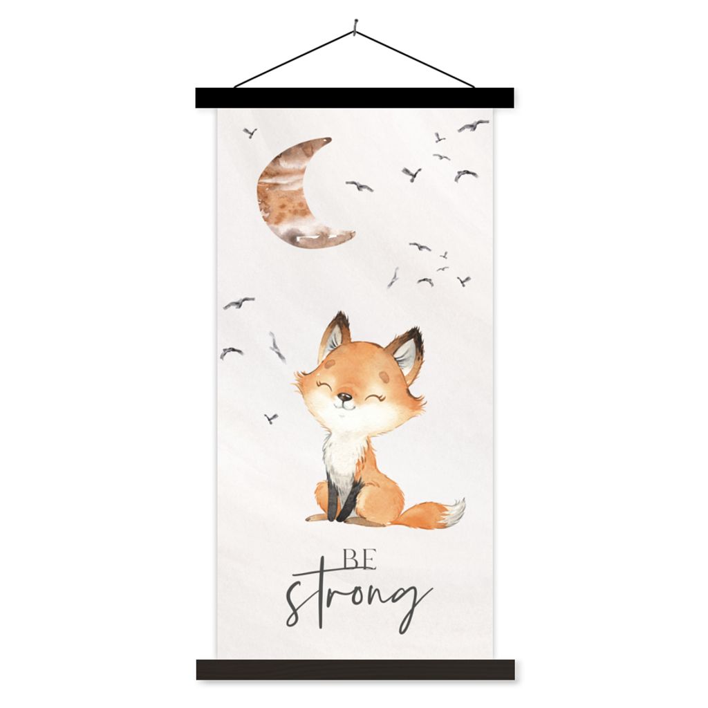 MuchoWow Textilposter Zitate - Aquarell - Stark sein - Kinder - Fuchs - Tiere 40x80 cm mit schwarzem Rahmen - Wandemalerei