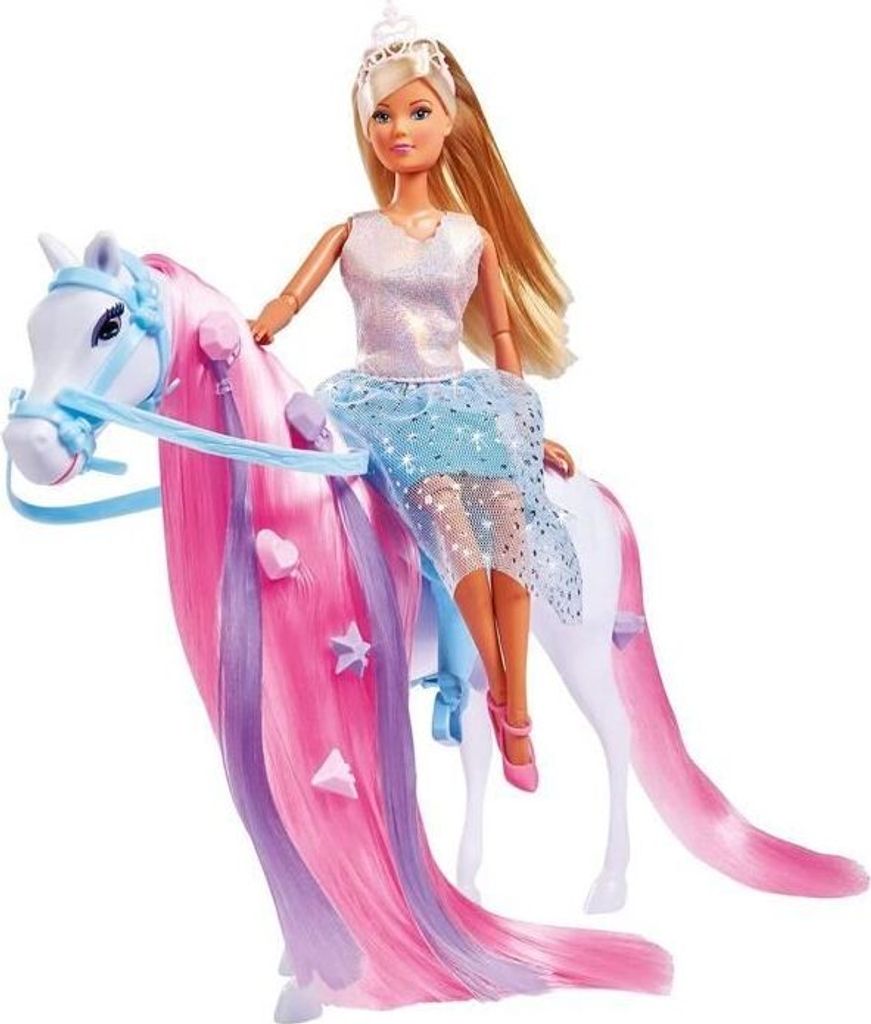 Steffi Love Prinzessin Puppe mit Pferd, 29cm, Inklusive Kleid, Tiara und Haar-Accessoires