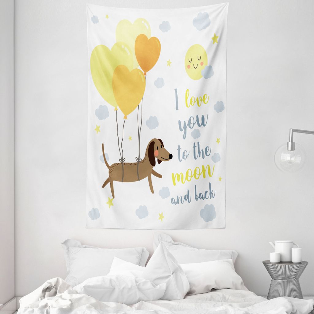ABAKUHAUS Ich liebe dich Wandteppich und Tagesdecke, Hunde Balloons aus Weiches Mikrofaser Stoff Waschbar ohne Verblassen Digitaldruck, 140 x 230 c...