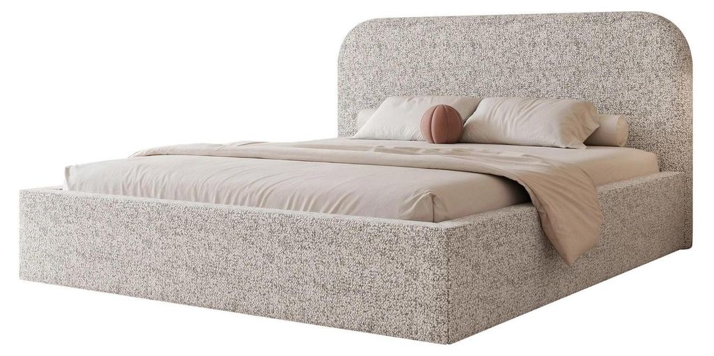 Polsterbett FUZZI 200x200 Hellgrau Webstoff mit Bettkasten & Lattenrost