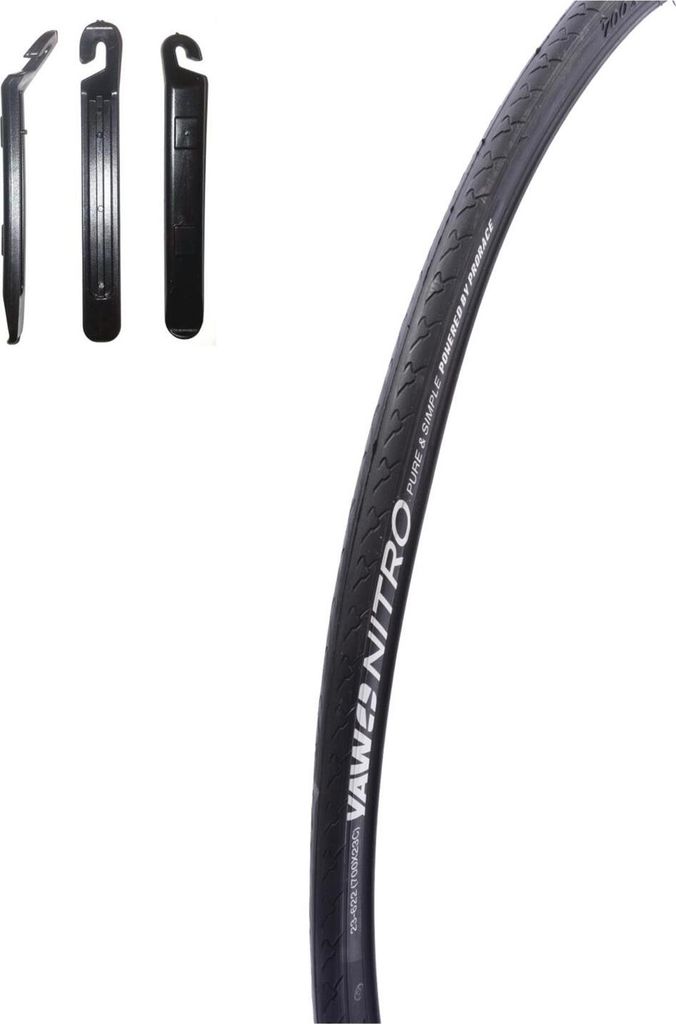 1 x Yaw Nitro 28" Rennradreifen 23-622 (700x23C) in Schwarz inkl. 3 Reifenheber