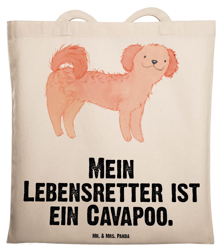 Mr. & Mrs. Panda Stoffbeutel Cavapoo Lebensretter - Transparent - Geschenk, Shopping Tasche, Beutel, Laptoptasche, Cavoodle, Jutebeutel, Einkaufsta...