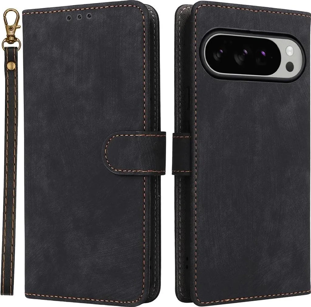 Custodia per Google Pixel 10 Pro XL - Cover portafoglio Phonesta Vintage Skin con cordino staccabile - Nero - 1