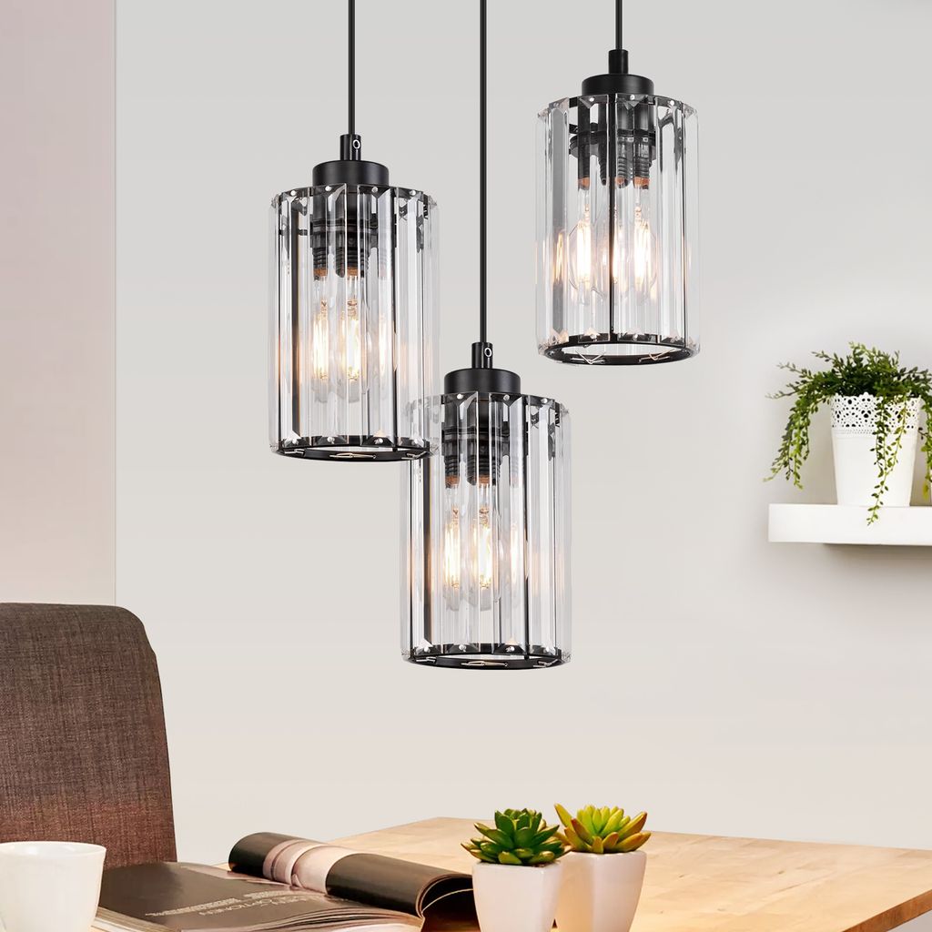 ZMH Pendelleuchte Esstisch Esszimmerlampe Hängend 3 Flammig Hängelampe Schwarz Modern Esstischlampe Wohnzimmer Schlafzimmer Kristall Hängeleucht...