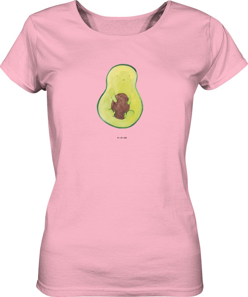 Mr. & Mrs. Panda Basic T-Shirt Damen Avocado Kern Größe S - Baumwolle Pink - Geschenk, glücklich, Pflanze, Kurzarmshirt, Spruch Leben, Oberteil,...