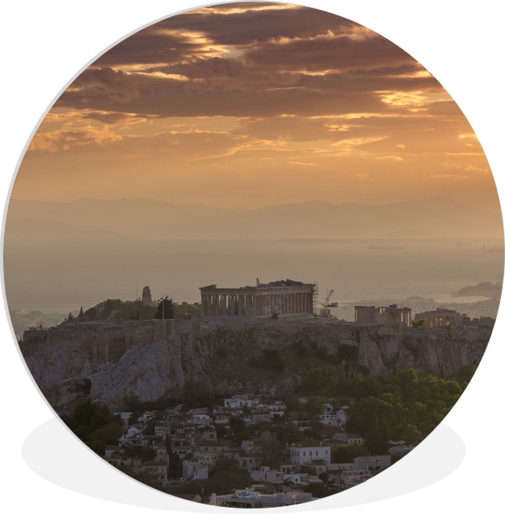MuchoWow Rundes Wandbild - Runde Bilder Der Parthenon bei Sonnenuntergang Ø 30 cm Kreis Wanddekoration Kunststoff - Wandkreis - Wandschmuck - Sc...