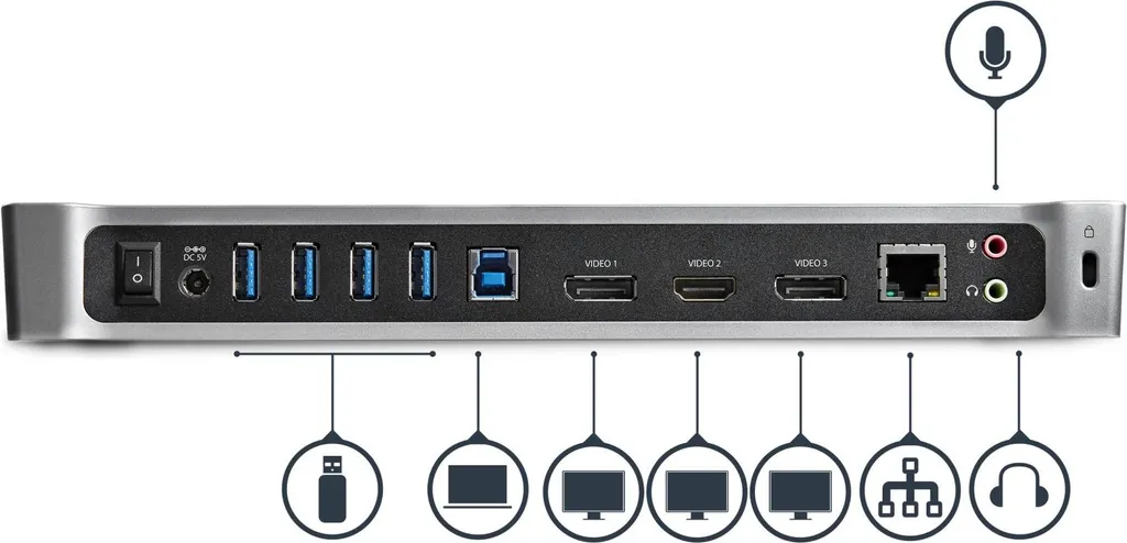 Docking Station Professionale StarTech USB 3.0 per 3 Monitor 4K - 4