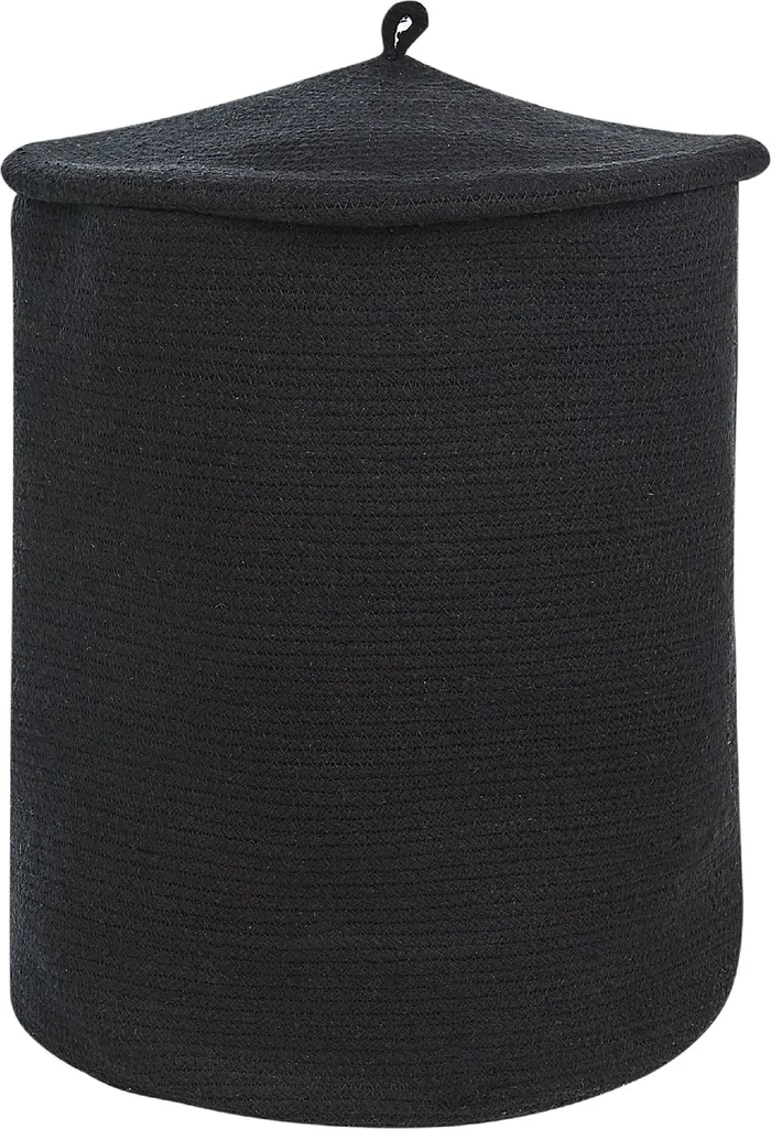 Fini le désordre avec ce panier de rangement noir en coton à couvercle