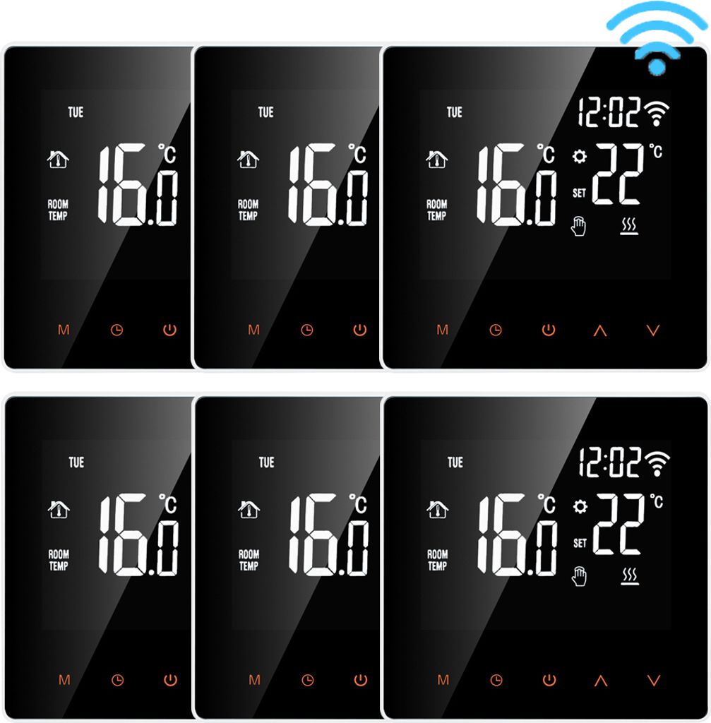 6X WiFi Smart Raumthermostat WiFi elektrische Fußbodenheizung Thermostat APP Control Digitaler Temperaturregler LCD-DisplayTouchscreen Woche progr...