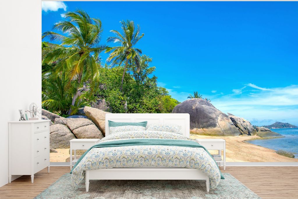 MuchoWow Fototapete für Wohnzimmer oder Schlafzimmer Wandtapete Vinyl Motivtapete Strand - Tropen - Meer - Pflanzen - 320x240 cm - Tapeten