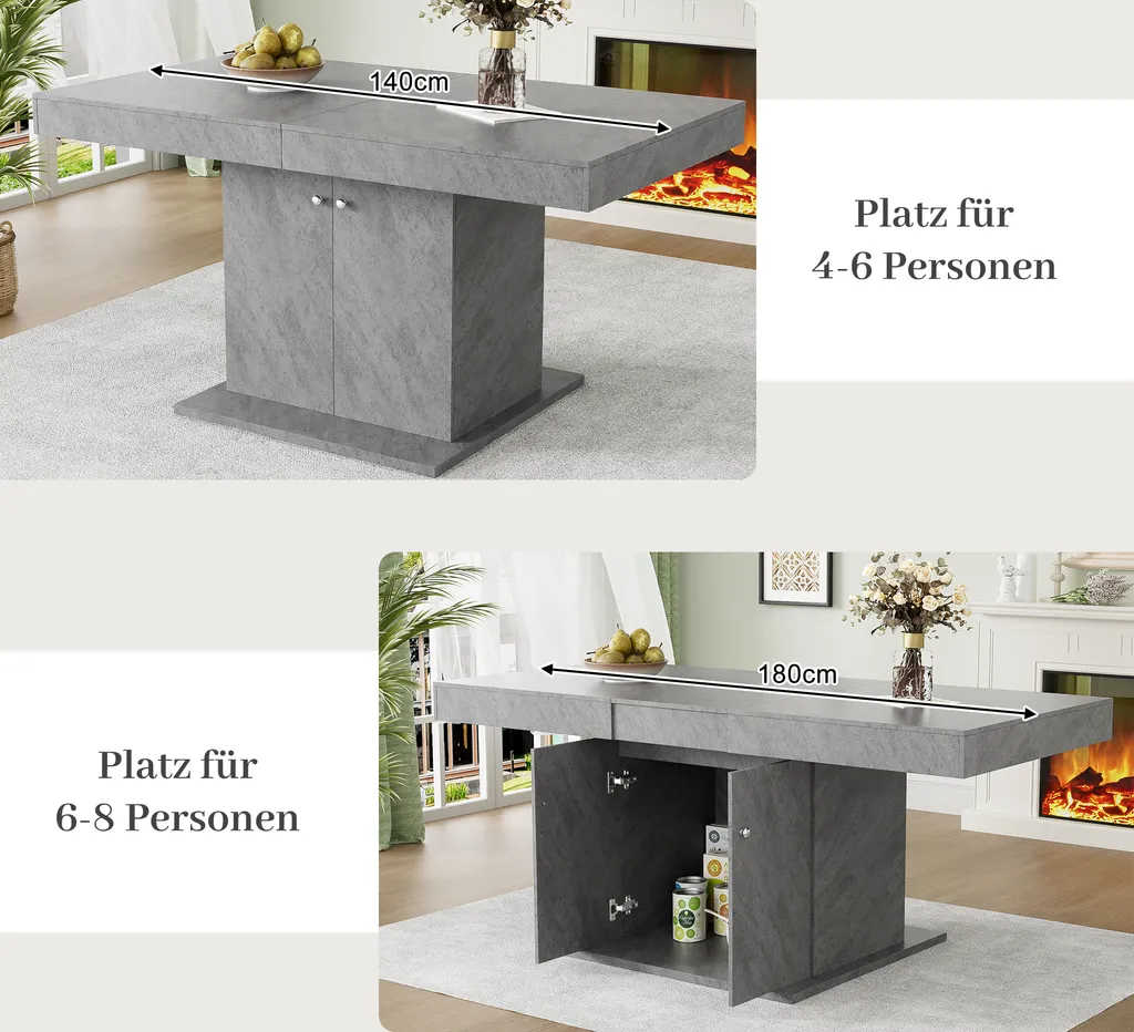 Table rectangulaire grise extensible 180cm avec rangement pratique