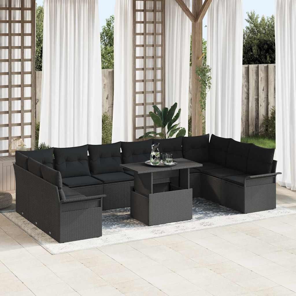 Maison Exclusive - Sofa Set mit Kissen 11 pcs Schwarz Poly-Rattan