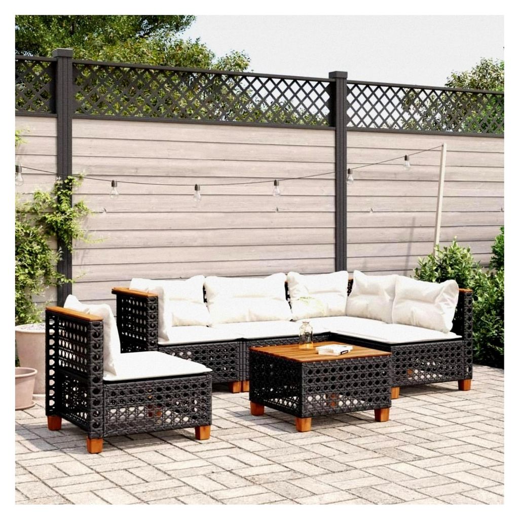 Gartenmöbel-Set aus PE-Polyrattan für Balkon und Terrasse, Ecksofa, 6-teilig, Schwarz