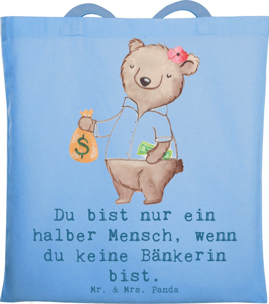 Mr. & Mrs. Panda Uni Tasche Bänkerin Herz - Sky Blue - Geschenk, Spruch, Shopping, Ausbildung, Bankangestellte, Tote Bag, Lustig, Schultasche, Ber...