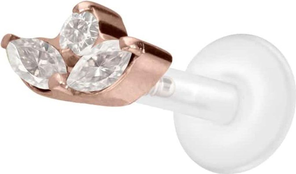 Ohrpiercing, Nasenpiercing PTFE Labret mit Innengewinde + Titan-Aufsatz LOTUSBLÜTE RoséGold Stablänge: 7mm | Stabstärke: 1,2mm