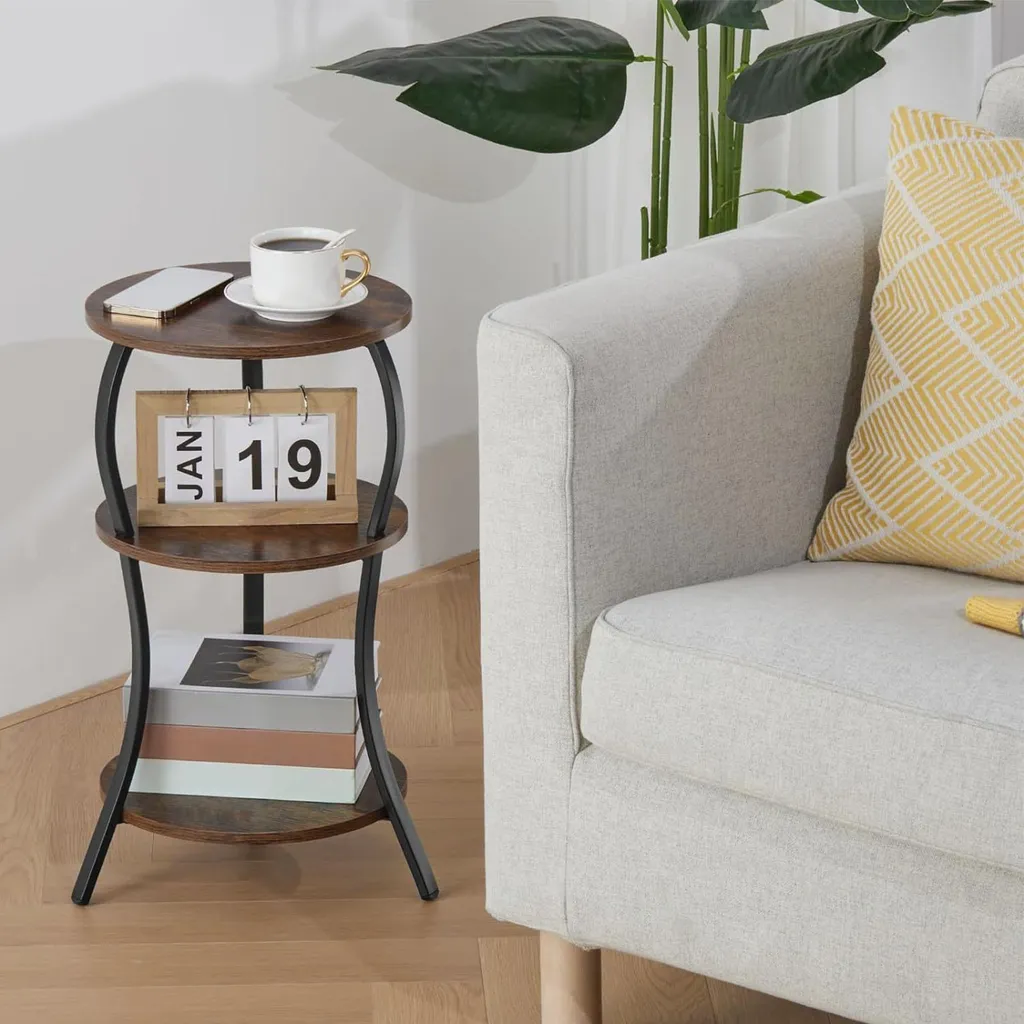 Table d'appoint en MDF et métal 61 cm, bout de canapé rustique moderne