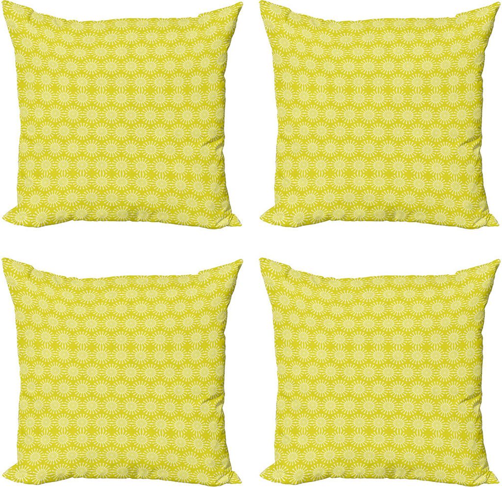 ABAKUHAUS Abstrakt Kissenbezug Set (4 Stück), Runde Elemente mit Spikes, Moderner Doppelseitiger Digitaldruck, 50 cm x 50 cm, Avocado-Grün Weiß