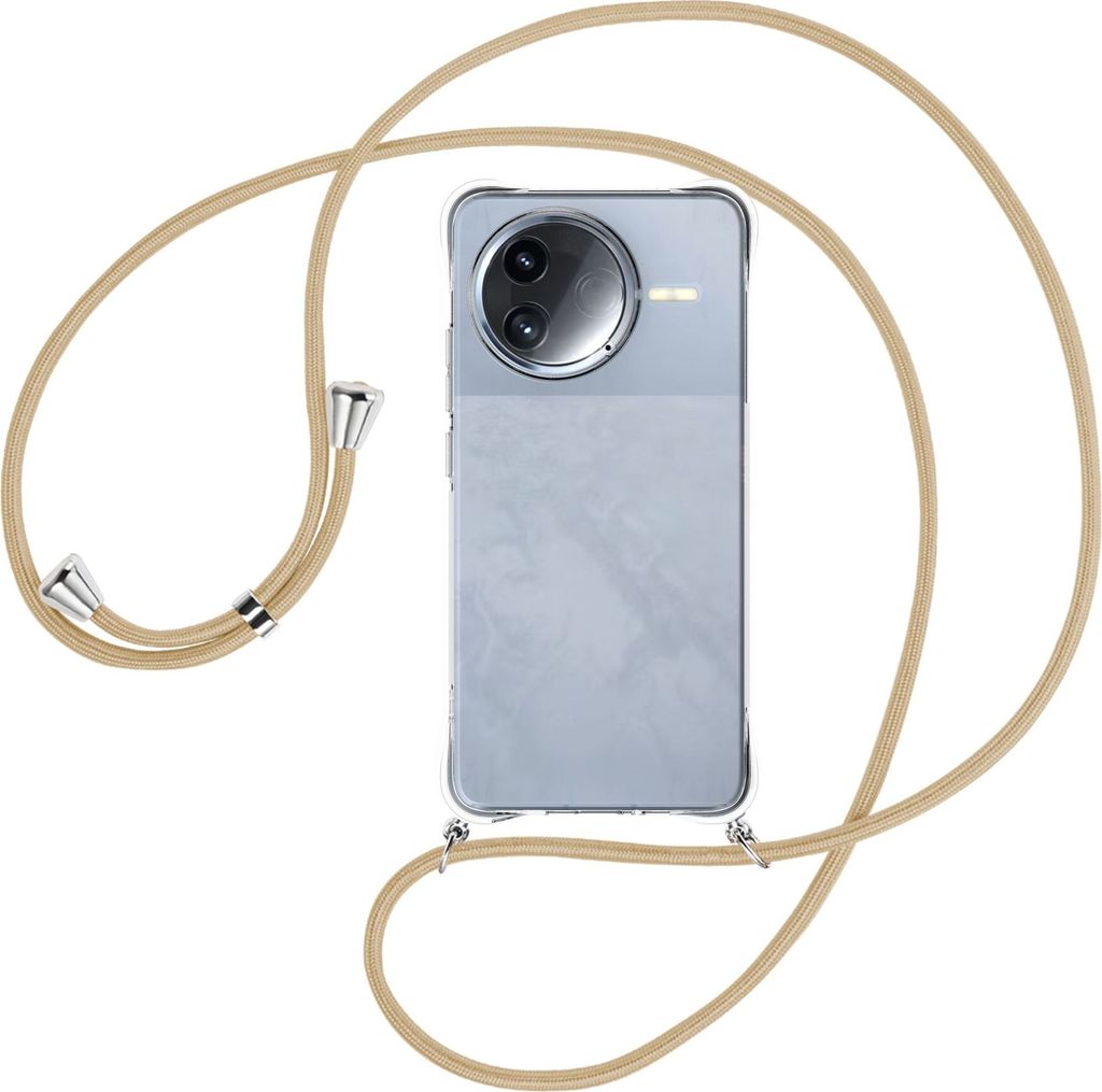 Handykette Backcover-Schutzhülle mit Band (Metall silberfarben) für Xiaomi Redmi K80 5G - caramel