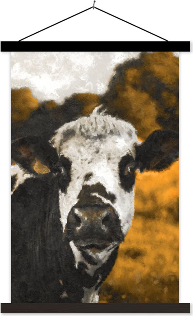 MuchoWow Textilposter Kuh - Querformat - Schwarz 120x180 cm mit schwarzem Rahmen - Fotos