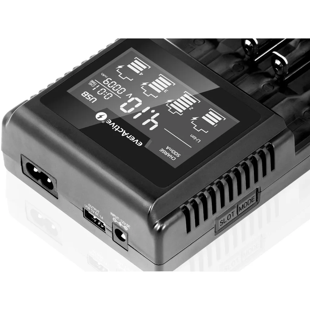 everActive UC-4000 Chargeur 4 Slots avec Courant de Charge Ajustable LCD