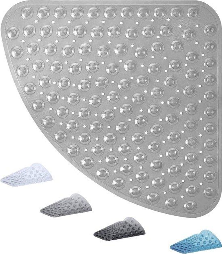 Gebogen Antislip Badmat 54x54cm, Rubber, Binnen, Douche, Badkamer, Vloer, Machinewasbaar, Sterke Sneldrogende Zuignappen, Grijs