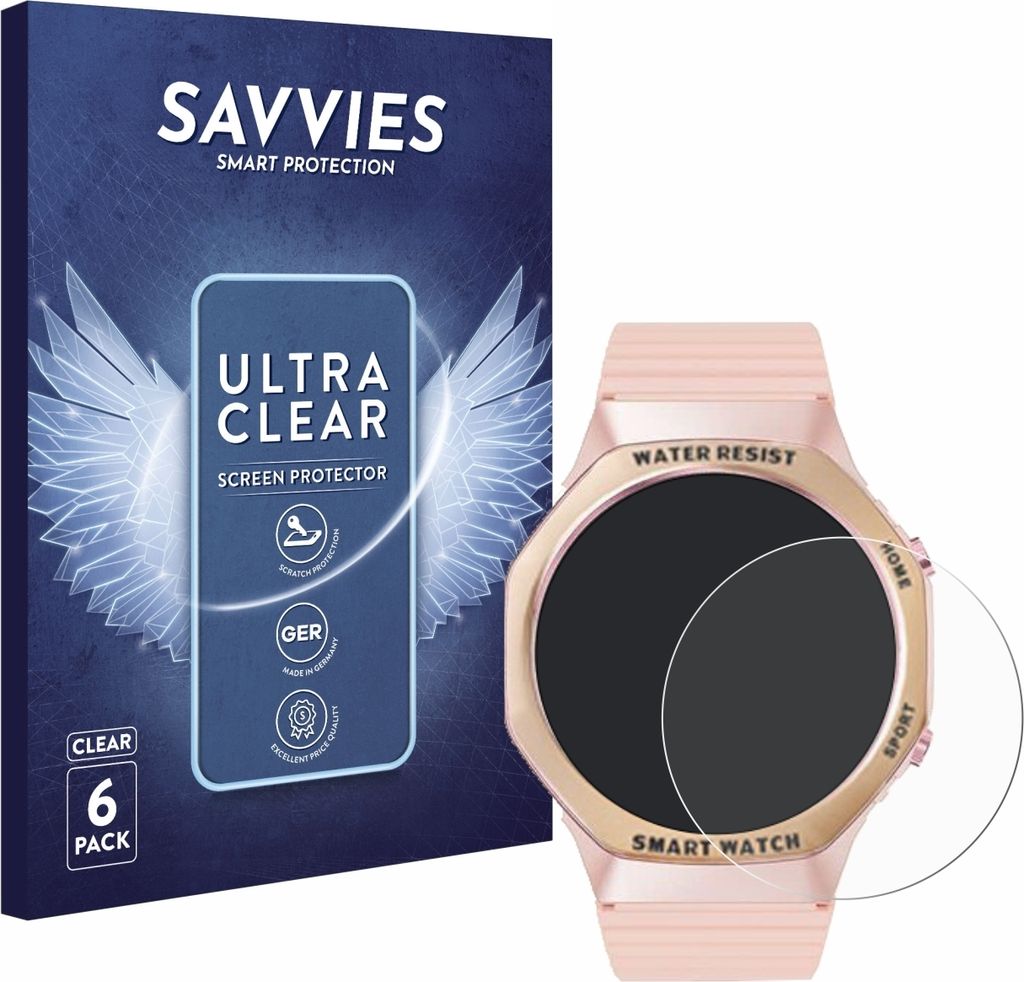 6x Für Mutoy Smartwatch 1.32" (rund) Schutzfolie Savvies Produktbild 