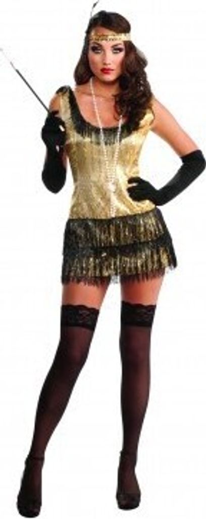 goldenes y Charleston Kleid Kostüm für Damen Gr. S-XL, Größe:XL