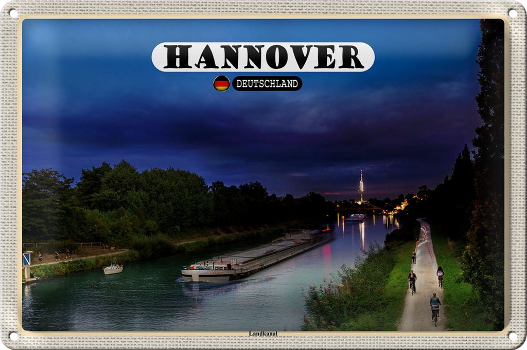 Blechschild Städte Hannover Landkanal Boote Nacht 30x20cm