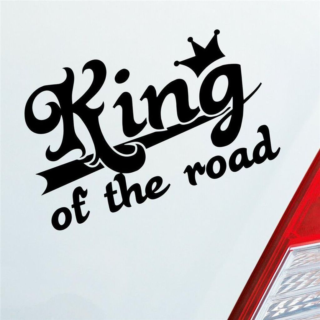 Auto Aufkleber King of the Road König Tuning 14x9 cm Schwarz Glanz Sticker Heckscheibenaufkleber