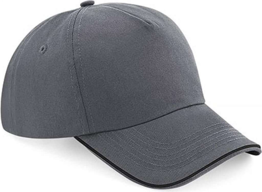 Beechfield B25c | Authentic 5 Panel Cap - Piped Peak, 100 % Baumwoll-Twill - Farbe: Graphite Grey/Black - Größe: One Size