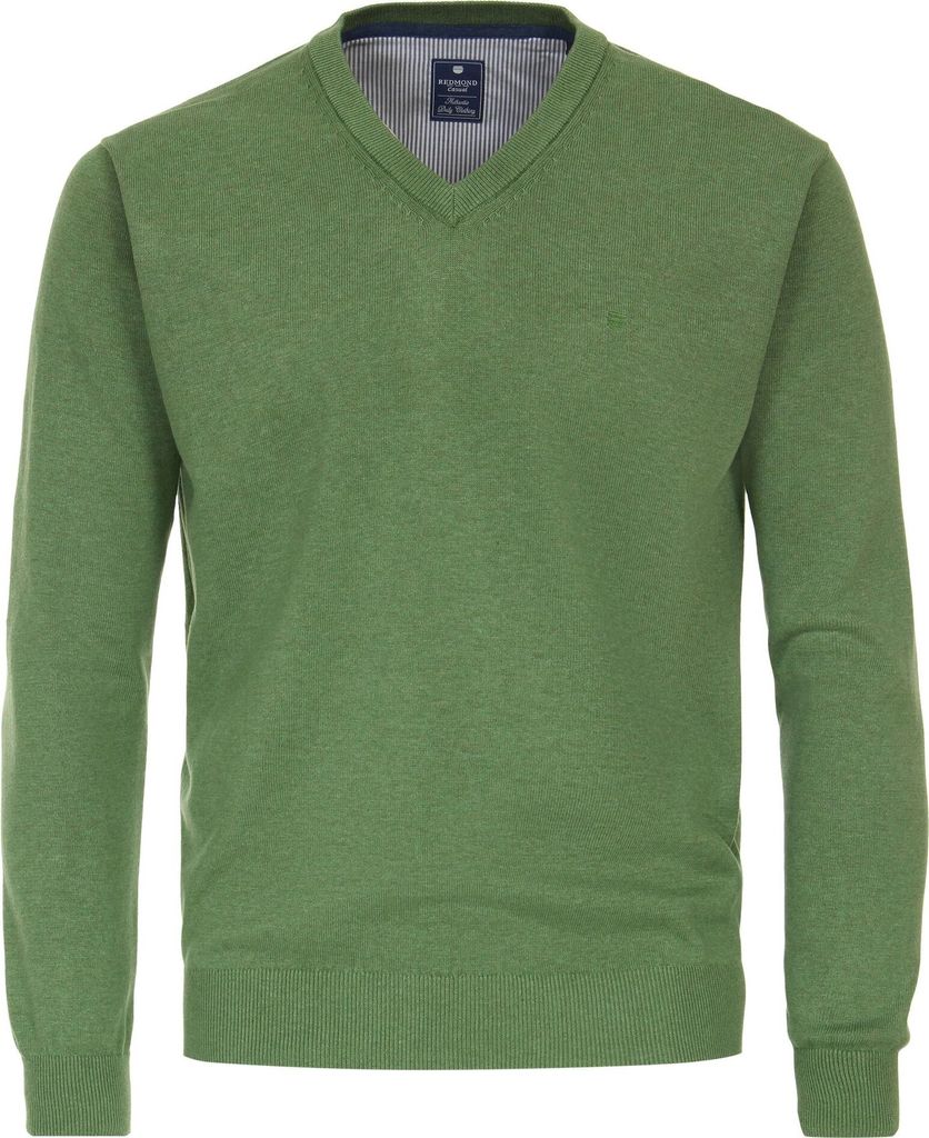 REDMOND Casual Herren Pullover Langarm V-Neck Comfort Grün 3XL