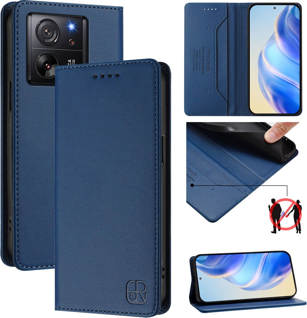 Lederhülle für Xiaomi 13T / 13T Pro Hülle Flip Brieftasche Kartenfächern Ständer Schutzhülle Blau