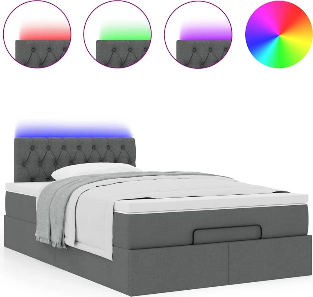 Ottomane Bett mit Matratze & LEDs Dunkelgrau 120x200 cm Stoff