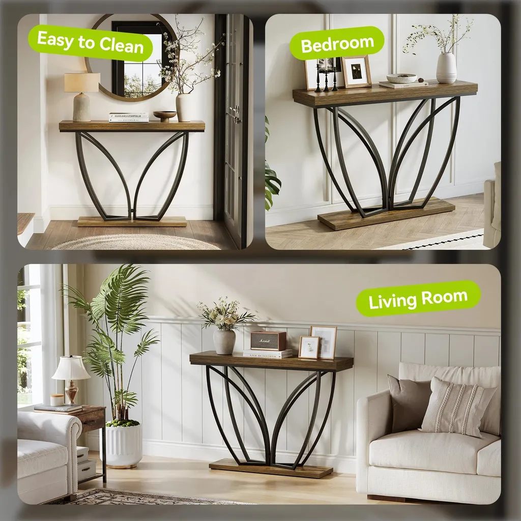 Table d'appoint derrière canapé 105 cm - Console étroite brun rustique