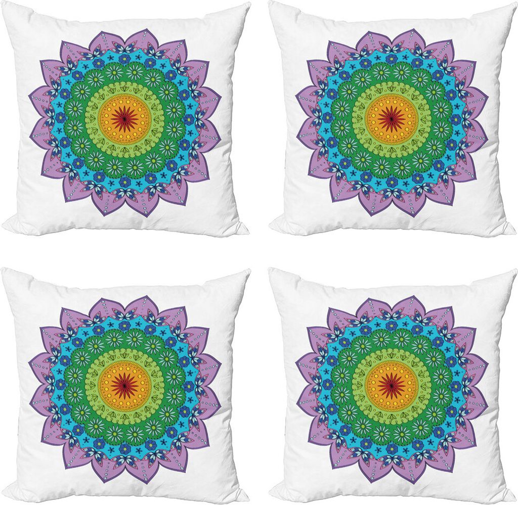 ABAKUHAUS Regenbogen-Mandala Kissenbezug Set (4 Stück), Eastern Daisy, Moderner Doppelseitiger Digitaldruck, 60 cm x 60 cm, Mehrfarbig