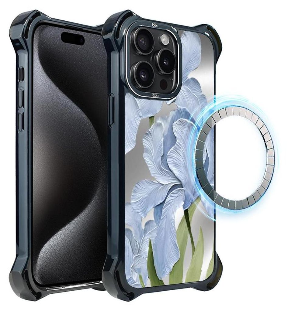 Schutzhülle für das iPhone 15 Pro, MagSafe-kompatibel, verstärkte Ecken, schwarz, Blaue Iris