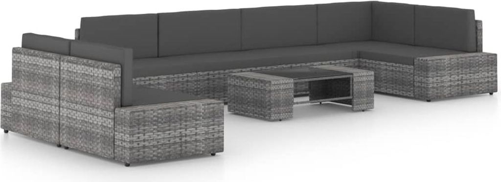 Möbel 8-tlg. Garten-Lounge-Set mit Kissen Grau Poly Rattan - Gartenmöbelgarnituren 3067174