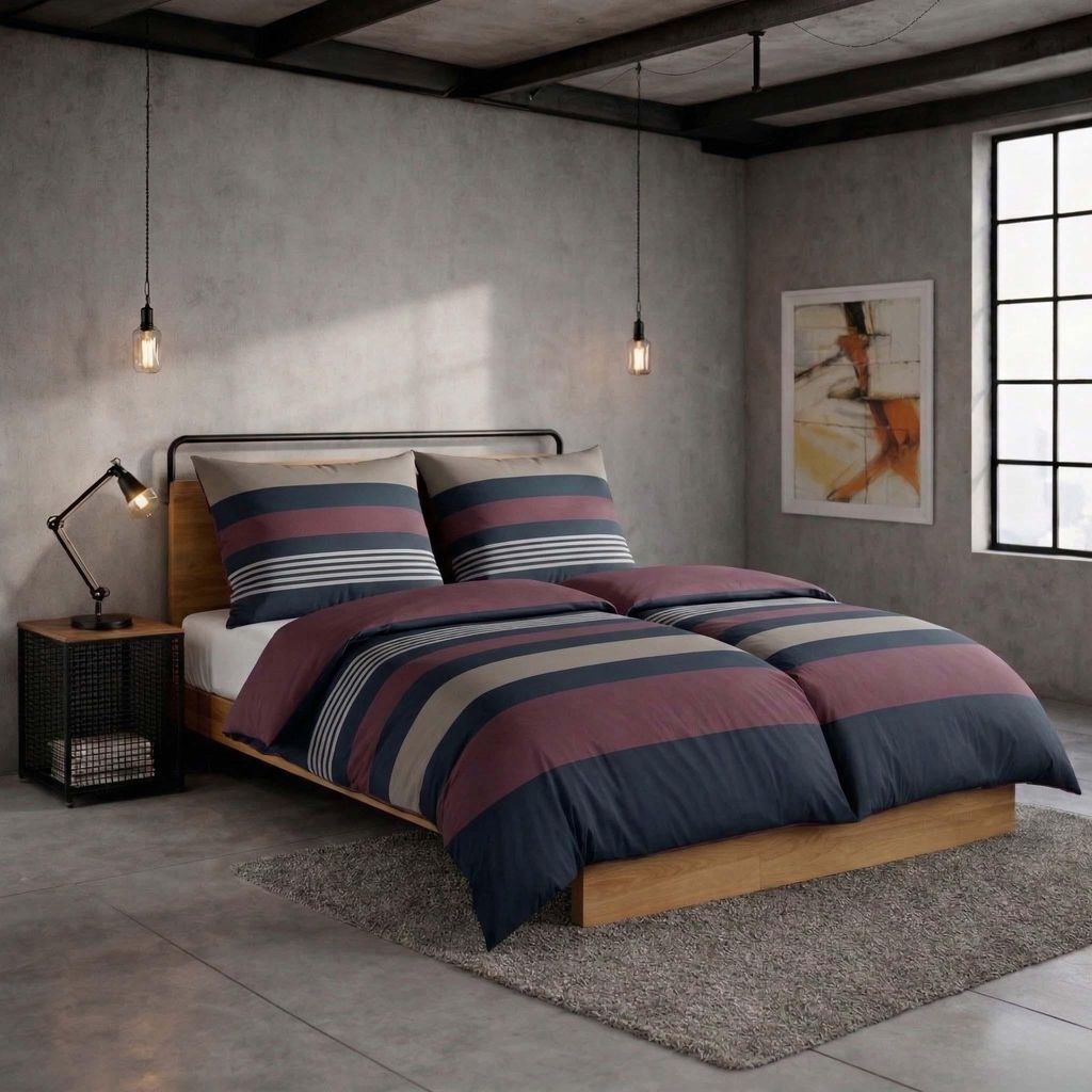 Kuschelige Flanell Bettwäsche 135x200 cm 4tlg. – Baumwolle Gestreift Beere