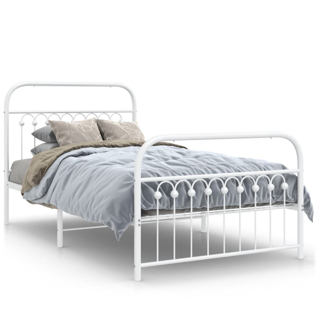 vidaXL Postel s čelem a nohou kovová bílá 100x190 cm Obrázek produktu 