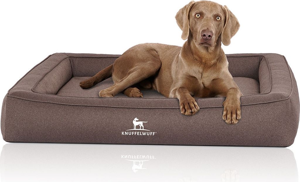 Knuffelwuff Orthopädisches Hundebett aus Velours mit Handwebcharakter Yukon 105 x 80cm Graubraun