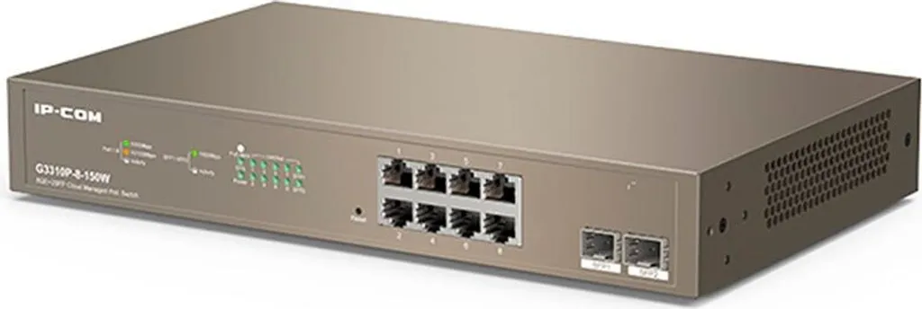 Switch PoE Géré 8 Ports Gigabit IP-COM G3310P-8-150W Niveau 2 Gris