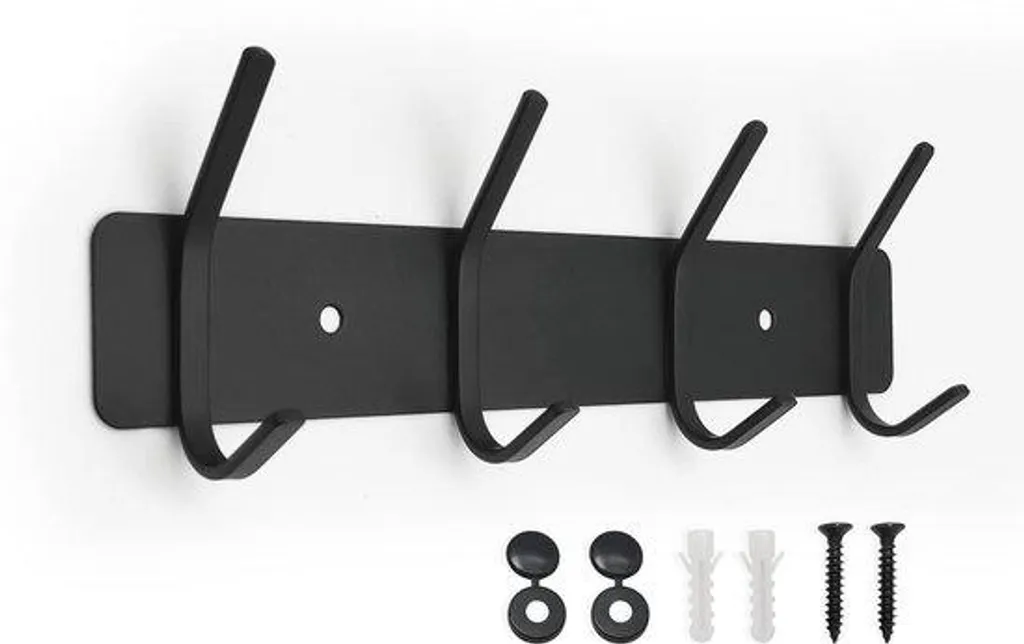 Patère Murale Noire en Métal Lot de 4 Supports pour Salle de Bains