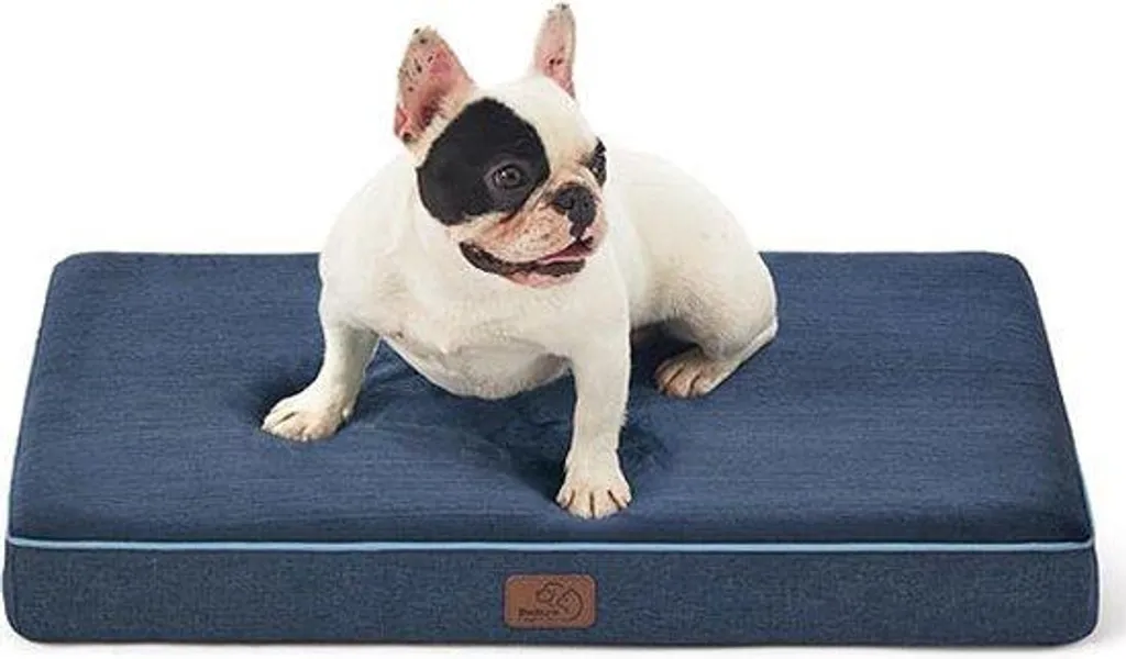 Panier chien orthopédique déhoussable 61x41x8 cm bleu en mousse à mémoire
